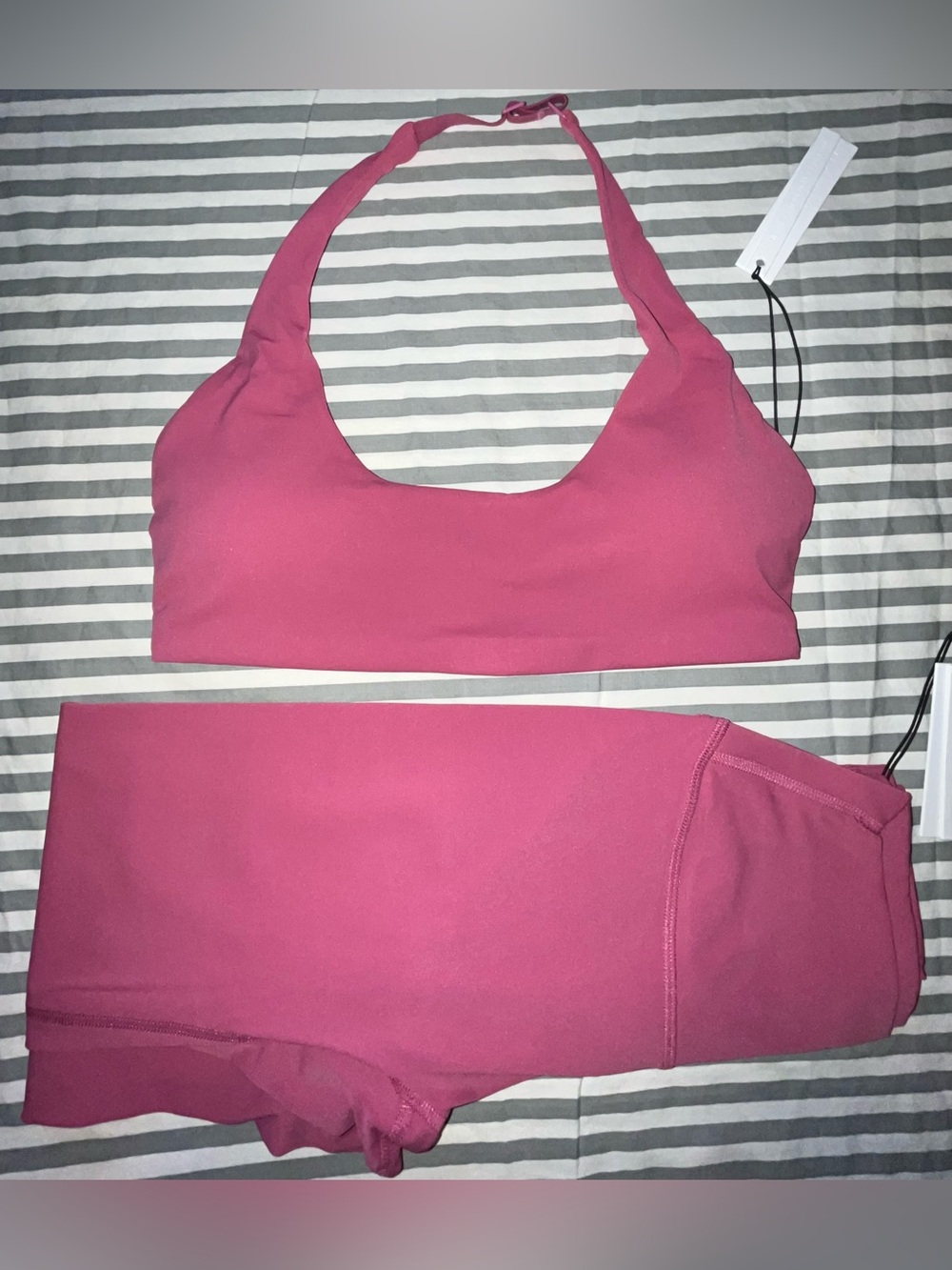Paragon Recstretch Unbound Halter Bra + SculptSeam Plus Legging in Raspberry M